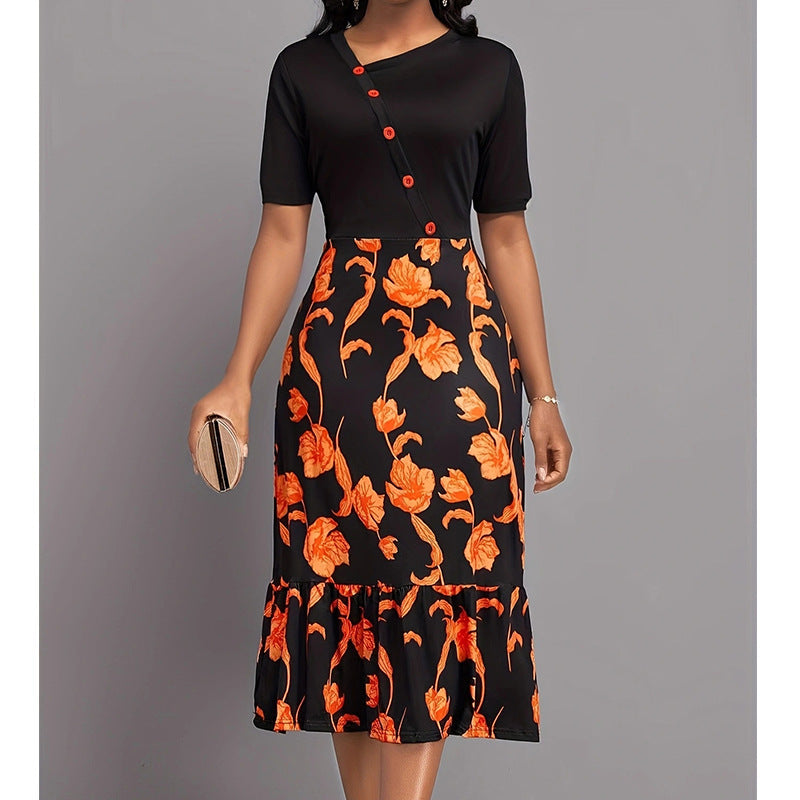 Damen Elegantes Kleid mit floralem Muster und Knopfdetails Sovae