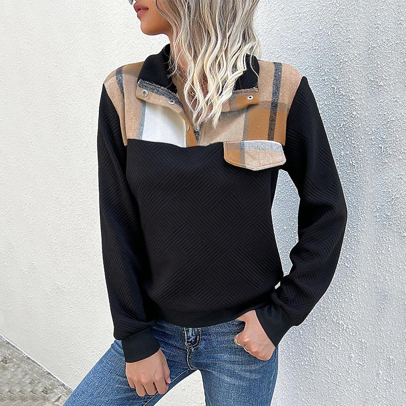 Damen lässiger Pullover mit modernem Kragen und dekorativem Patch Sovae