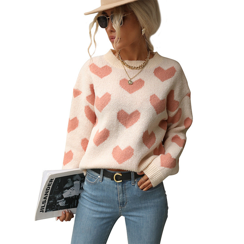 Damen Kuscheliger Strickpullover mit Herzmotiv Sovae