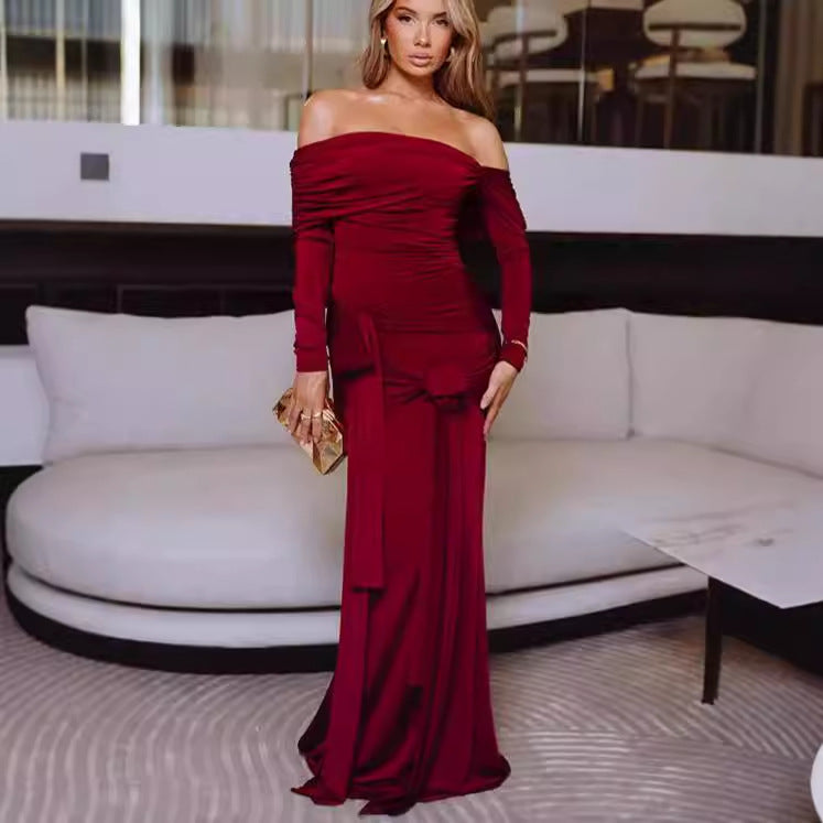 Damen Elegantes Maxikleid mit Rüschendetails und Off-Shoulder-Ausschnitt Sovae