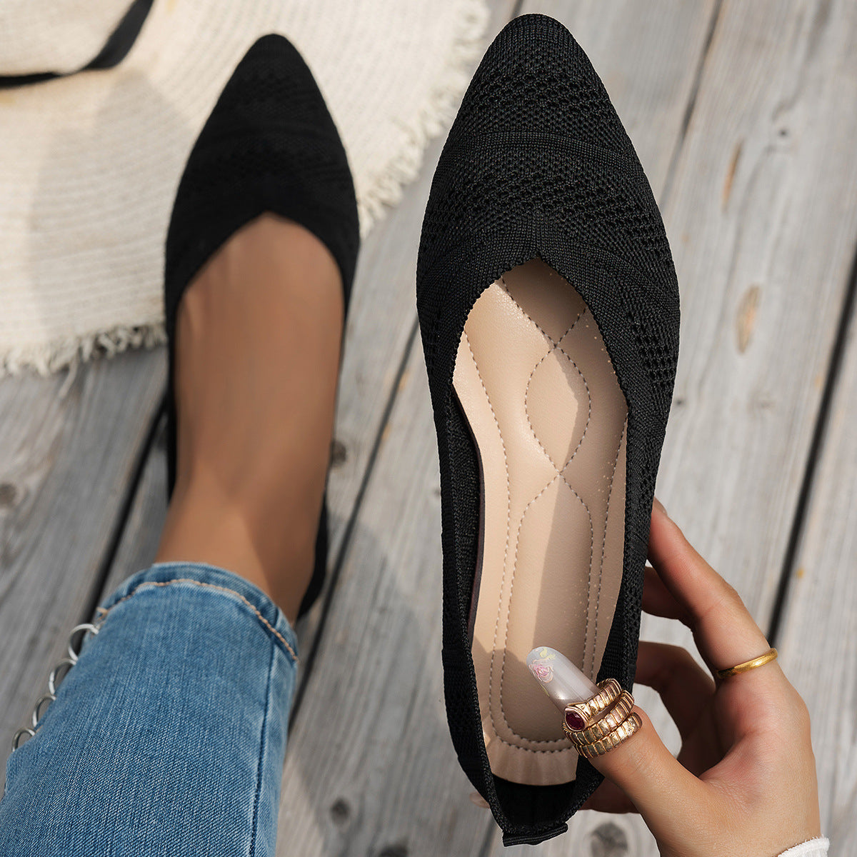 Damen elegante Ballerinas mit innovativem Strickdesign Sovae