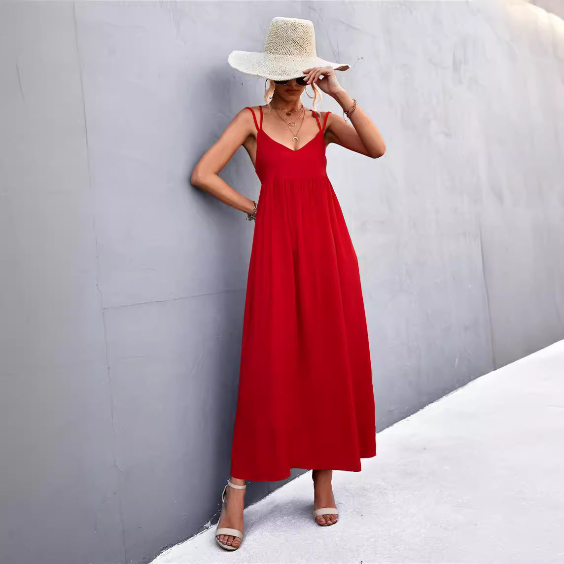 Damen Maxikleid mit feinen Spaghetti-Trägern Sovae