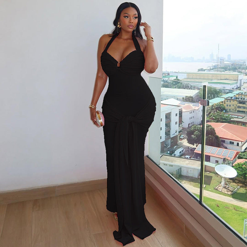 Damen Elegantes Maxikleid mit Raffungen und schickem Schlüssel-Detail Sovae