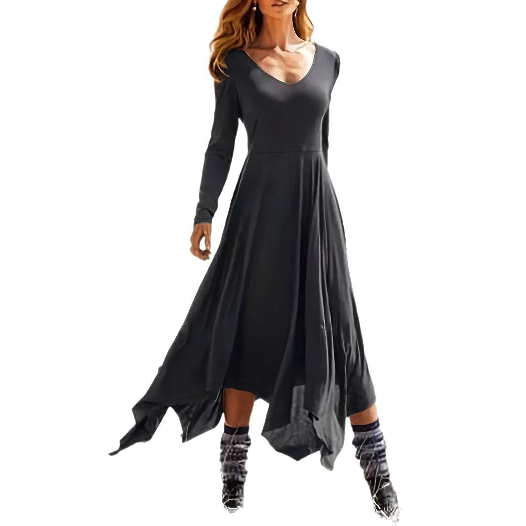 Damen Fließendes Maxikleid mit elegantem V-Ausschnitt und asymmetrischem Saum Sovae