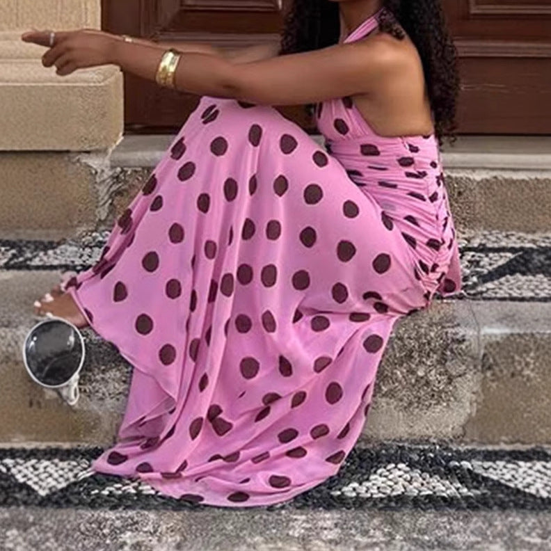 Damen Elegantes Maxikleid mit Punkten und tiefem V-Ausschnitt Sovae