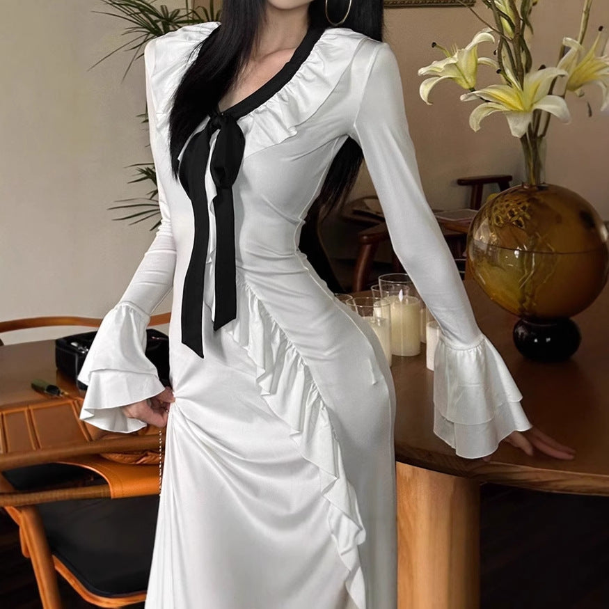 Damen Elegantes Maxikleid mit Rüschendetails und elegantem Bindeband Sovae