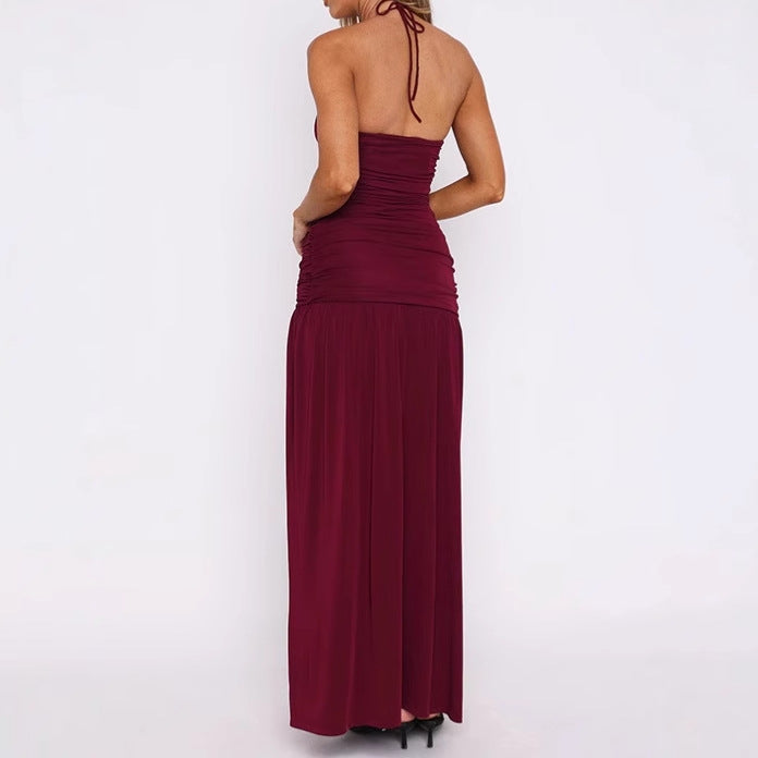 Damen Elegantes Maxikleid mit raffinierten Rüschendetails und hohem Schlitz Sovae