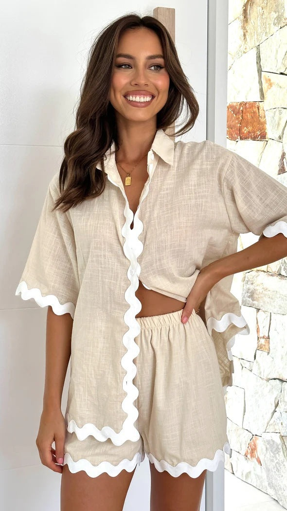 Damen elegante Sommerbluse und Shorts Set Sovae