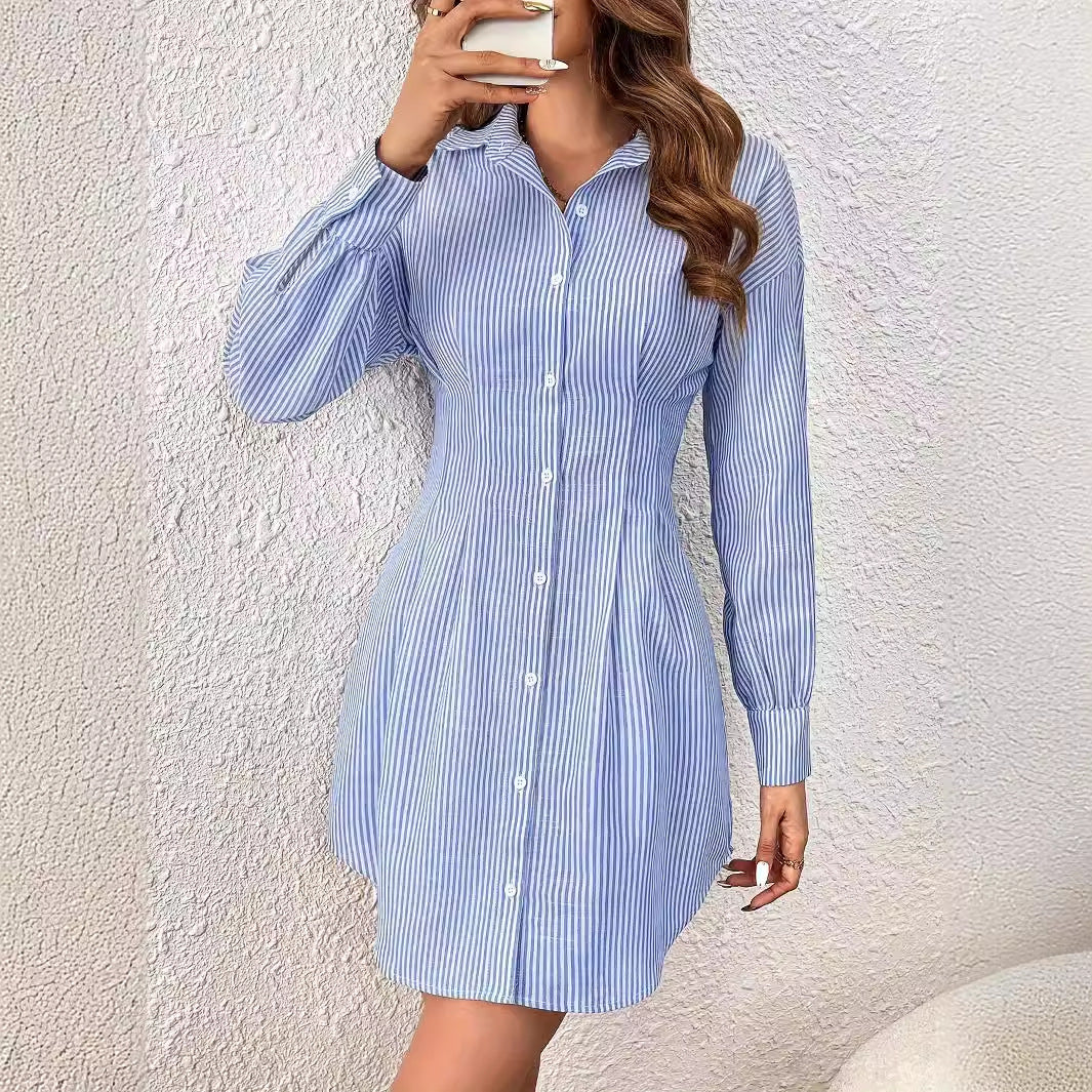 Damen Hemdblusenkleid mit langen Ärmeln Sovae