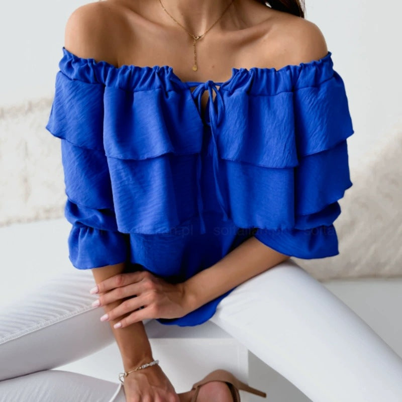 Damen Off-Shoulder Bluse mit Rüschendetails Sovae