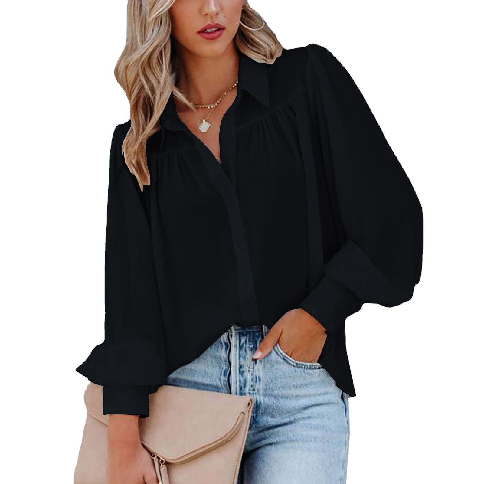 Damen Bluse mit voluminösen Ärmeln und eleganten Rüschendetails Sovae