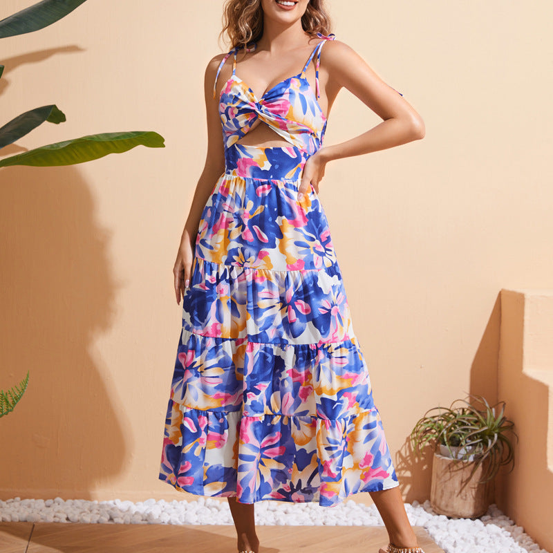 Damen Maxikleid mit floralem Cut-Out-Design und elastischen Trägern Sovae
