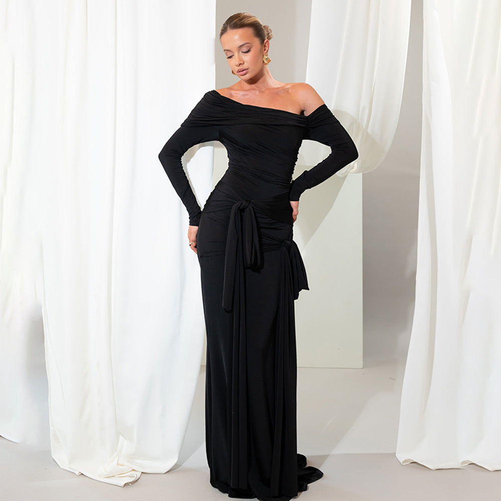 Damen Elegantes Maxikleid mit Rüschendetails und Off-Shoulder-Ausschnitt Sovae