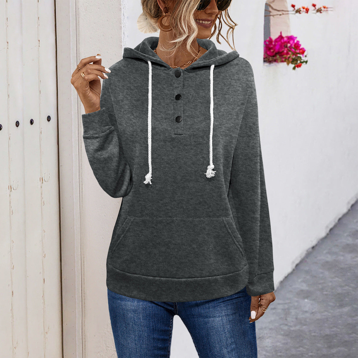Damen Hoodie mit Knopfleiste und lässigem Schnitt Sovae