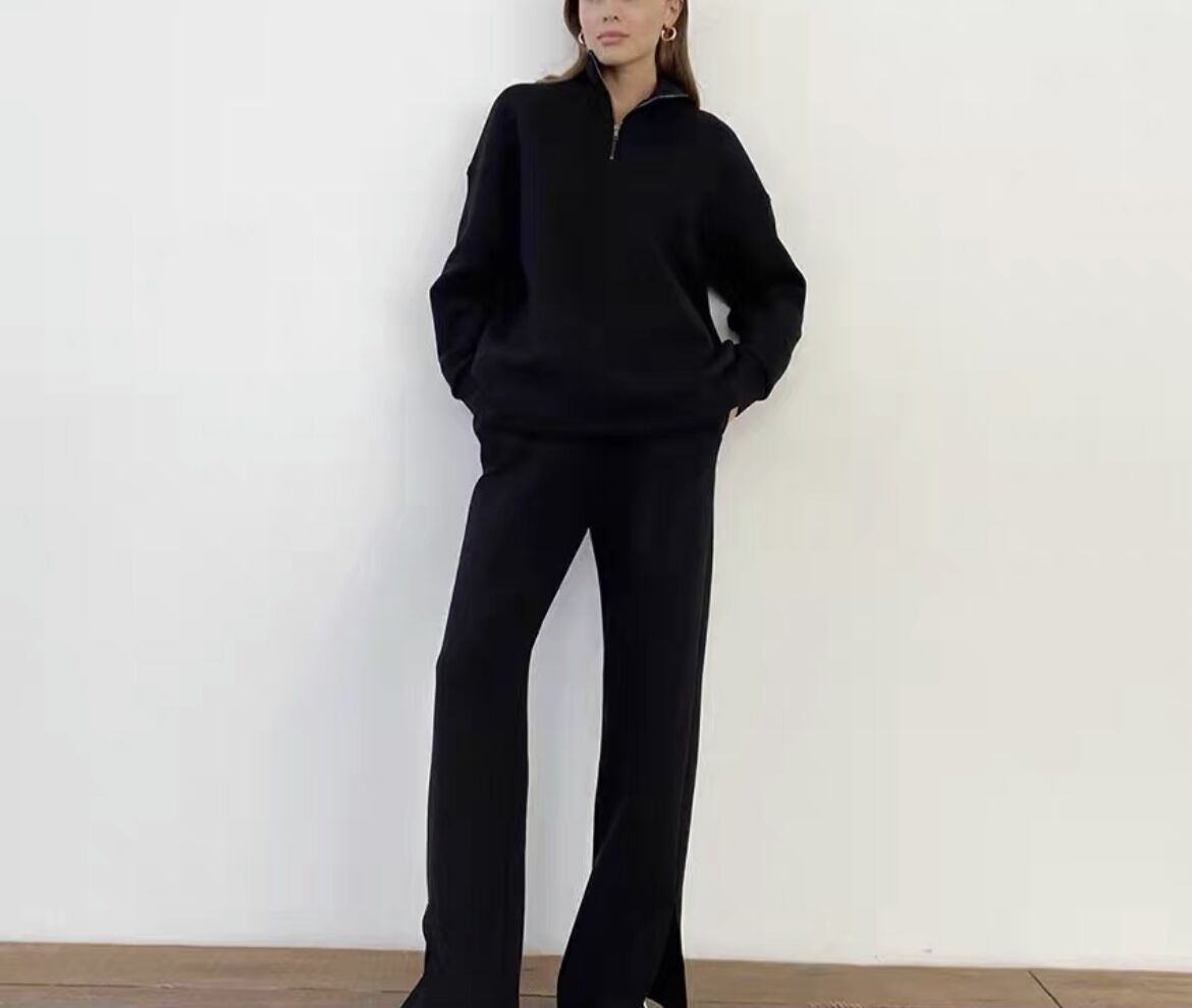 Damen lässiger Pullover mit Stehkragen und passenden Relax-Hosen Sovae