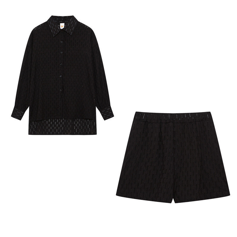 Damen lässiges Set mit strukturiertem Hemd und Shorts Sovae