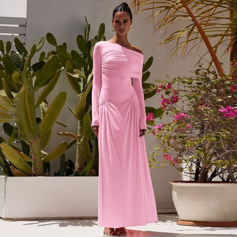 Damen Elegantes Maxikleid mit asymmetrischem Design und Raffungen Sovae