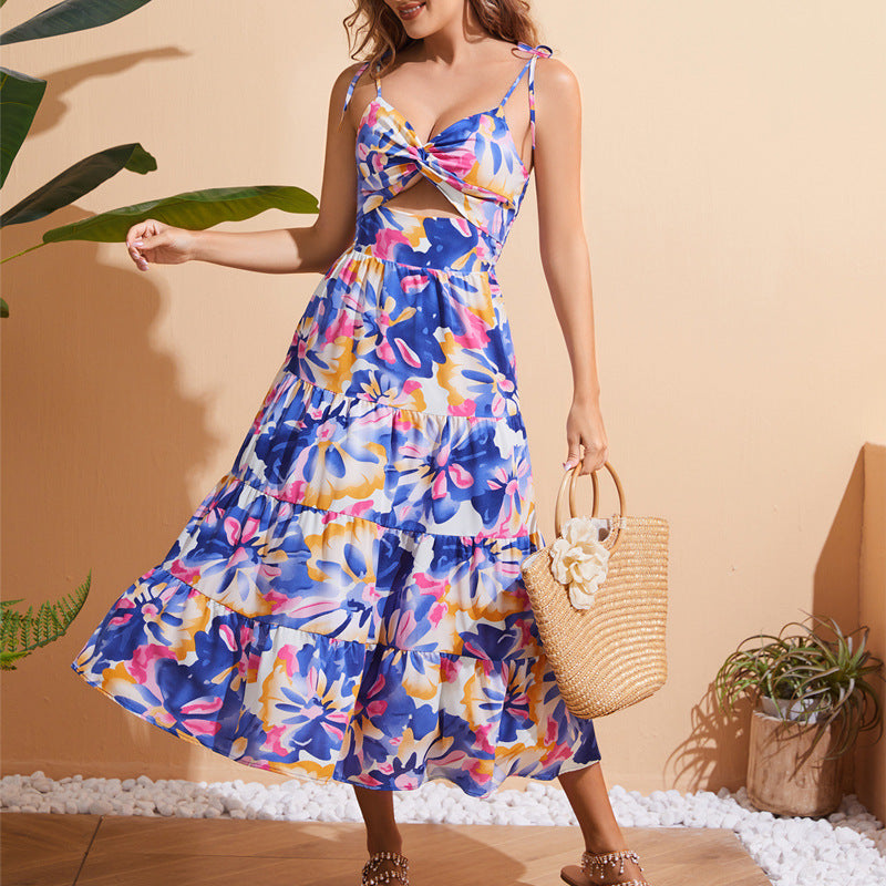 Damen Maxikleid mit floralem Cut-Out-Design und elastischen Trägern Sovae