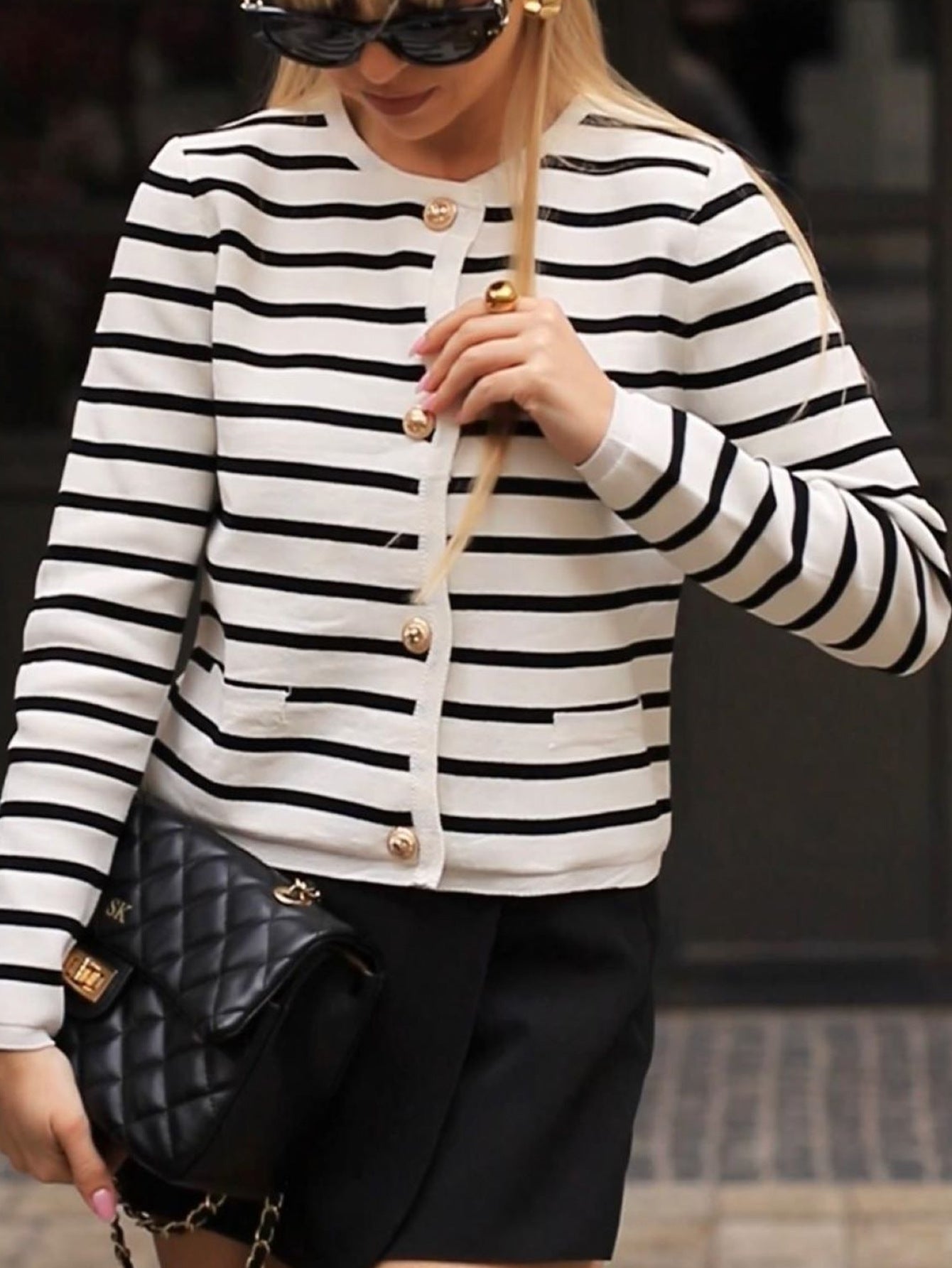 Damen gestreifte Strickjacke Sovae