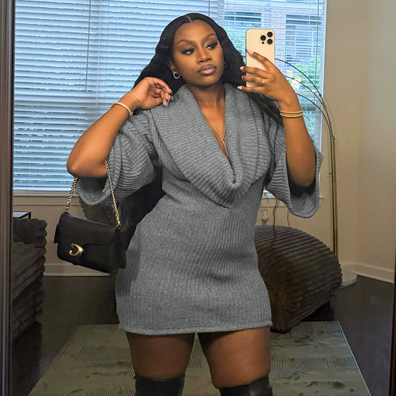 Damen Strickpullover mit weitem Schnitt und oversized Kragen Sovae