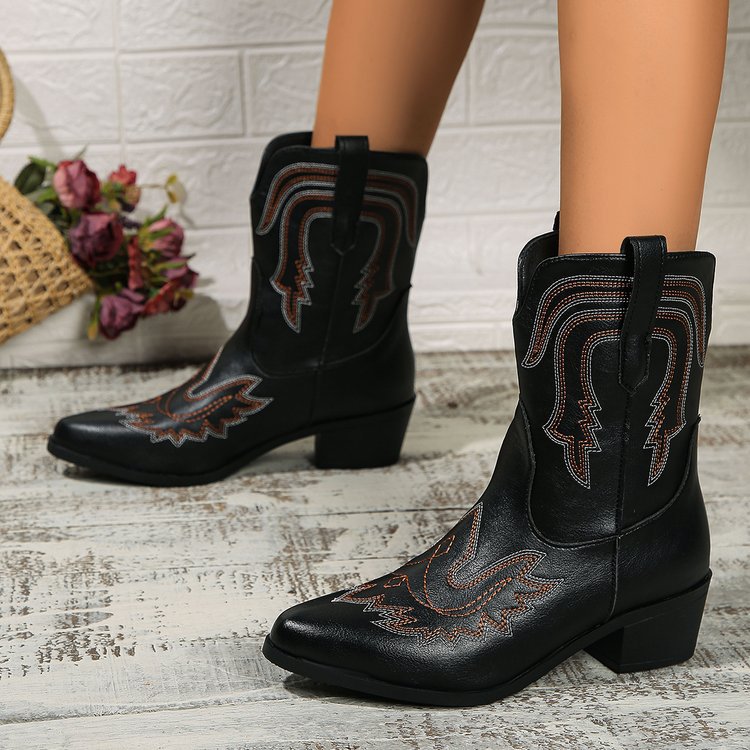 Damen Cowboystiefel mit kunstvoller Stickerei Sovae