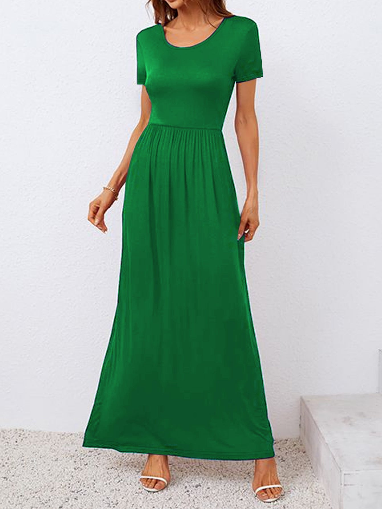 Damen Komfortables Maxikleid mit kurzen Ärmeln und elastischer Taille Sovae