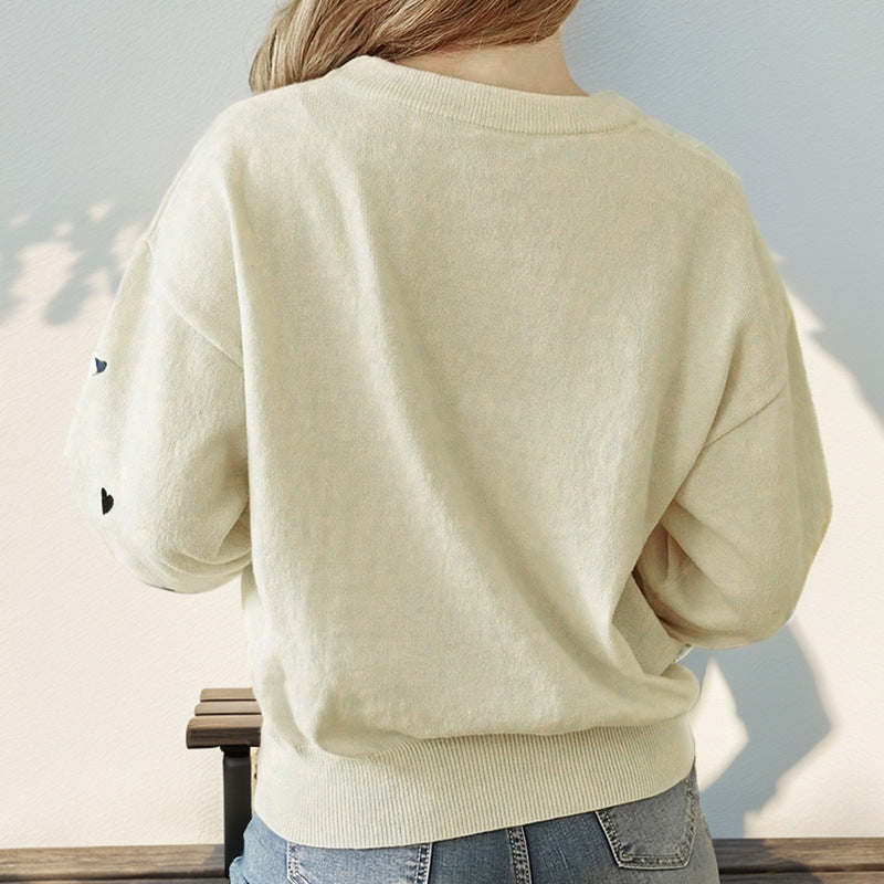 Damen kuscheliger Pullover mit Herzmotiven Sovae
