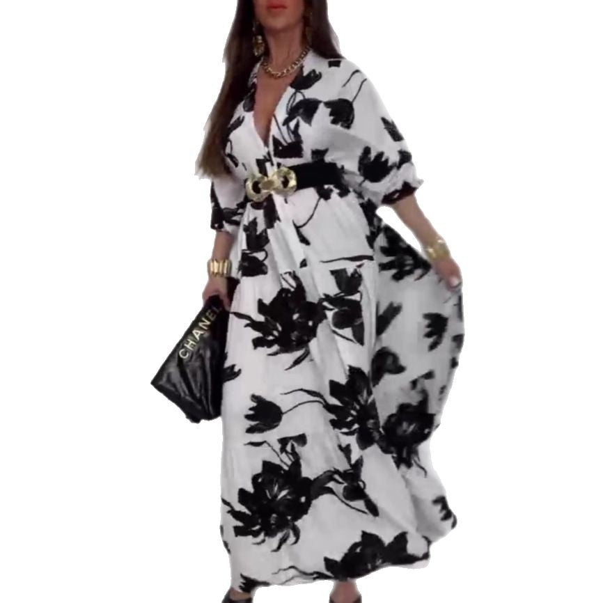 Damen Maxikleid mit floralem Design und Knopfdetails Sovae