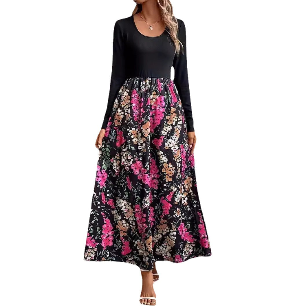 Damen Maxikleid mit floralem Design und langen Ärmeln Sovae