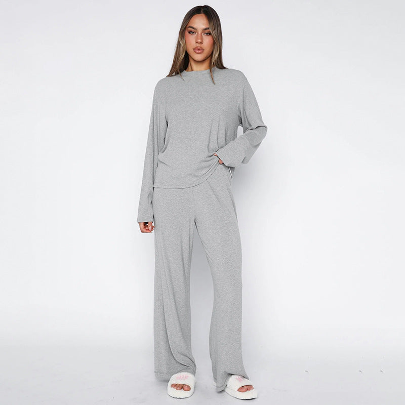 Damen relaxtes Langarm-Pyjama-Set mit weichem Stoff Sovae