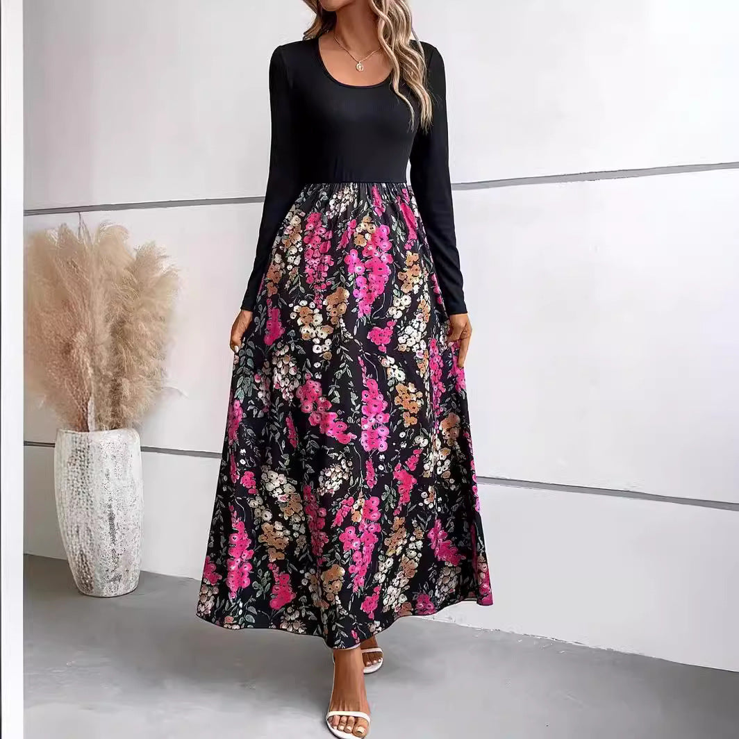 Damen Maxikleid mit floralem Design und langen Ärmeln Sovae