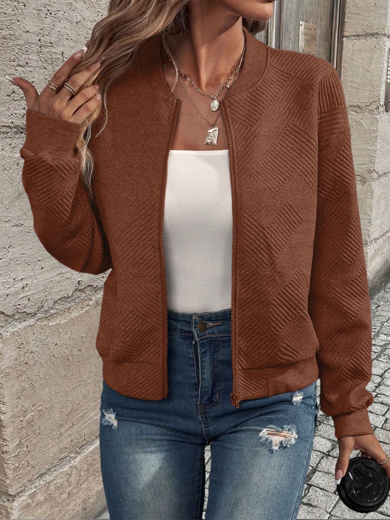 Damen leichte Bomberjacke mit gestepptem Design und praktischen Taschen Sovae