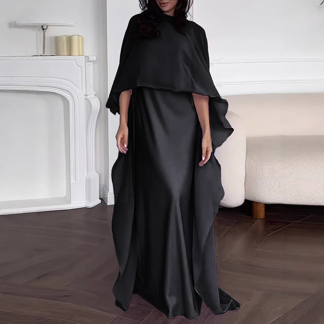 Damen Maxikleid mit fließendem Satin und transparentem Überwurf Sovae