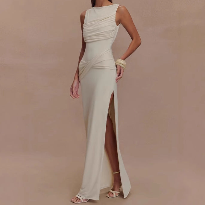 Damen Elegantes Maxi-Kleid mit drapiertem Oberteil und seitlichem Schlitz Sovae