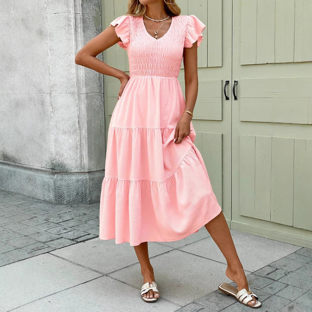 Damen Fließendes Stufen-Midi-Kleid Sovae