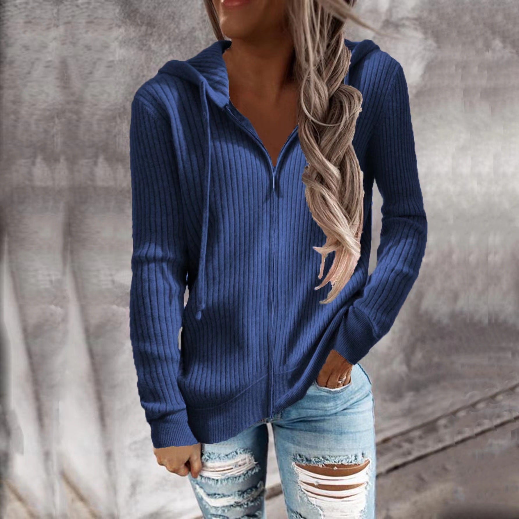 Damen lässige Strickjacke mit Kapuze und Rippenstruktur Sovae
