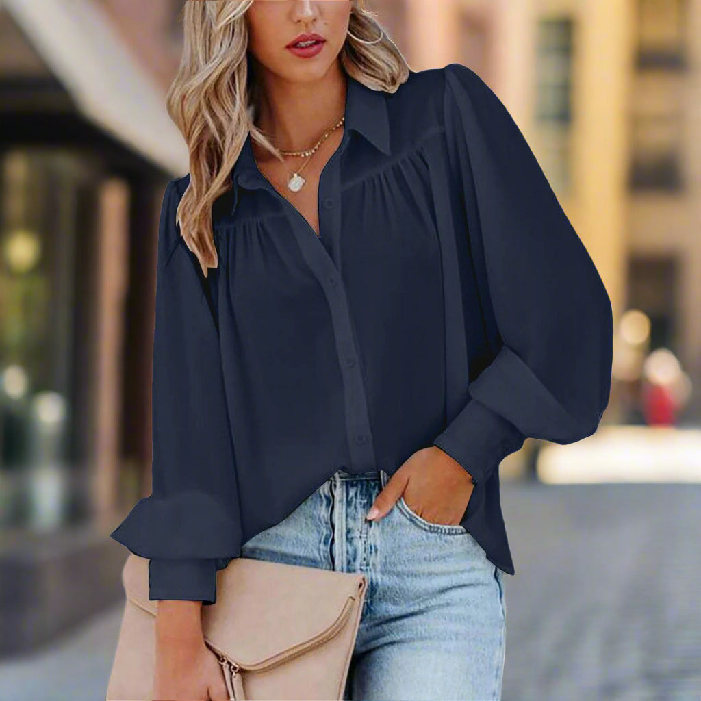 Damen Bluse mit voluminösen Ärmeln und eleganten Rüschendetails Sovae