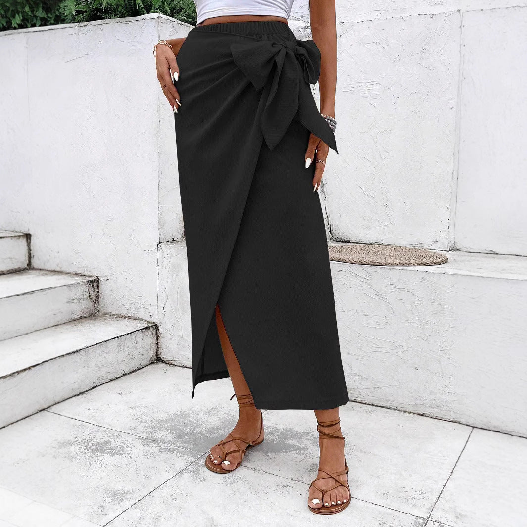 Damen Wickelrock mit eleganter Schleife und hohem Schlitz Sovae