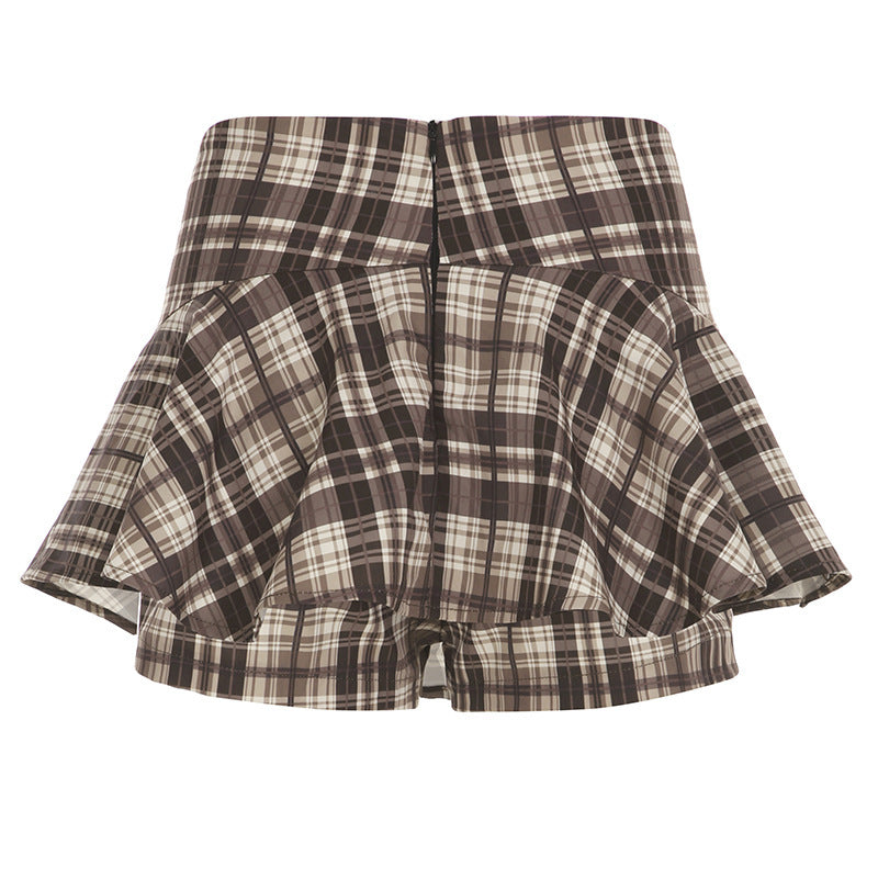 Damen Verspielter Karorock mit integrierten Shorts und hohem Bund Sovae
