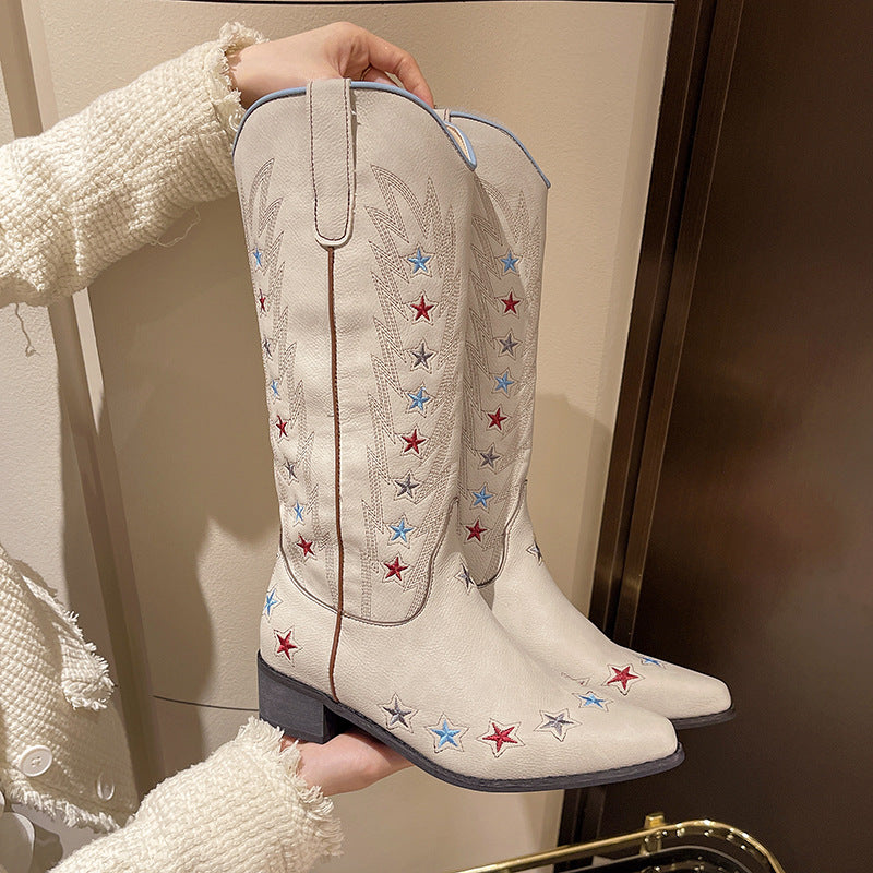 Damen Cowboystiefel mit kunstvoller Sternenstickerei Sovae