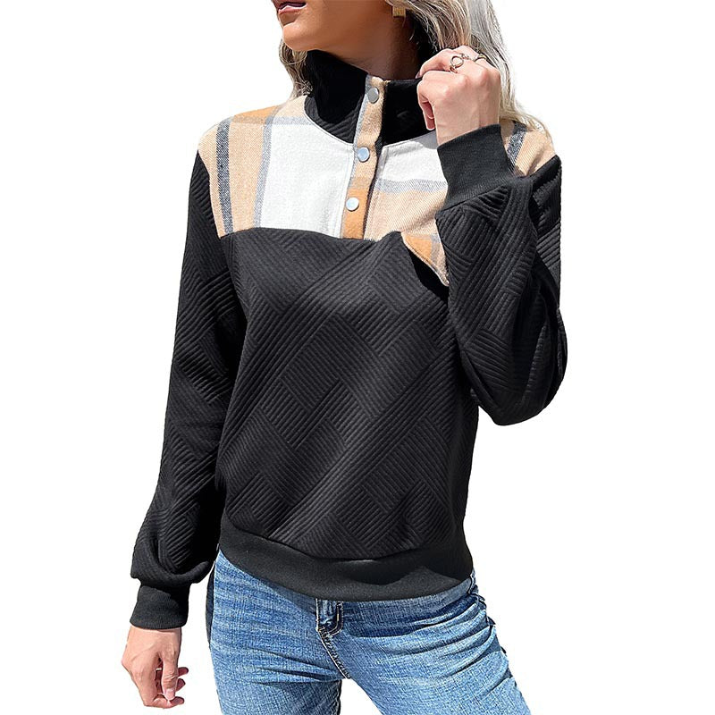 Damen lässiger Pullover mit modernem Kragen und dekorativem Patch Sovae