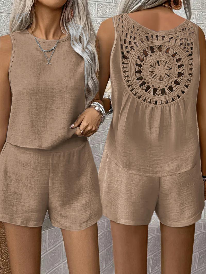 Frauen Boho Chic Häkeln Rücken Jumpsuit Sovae
