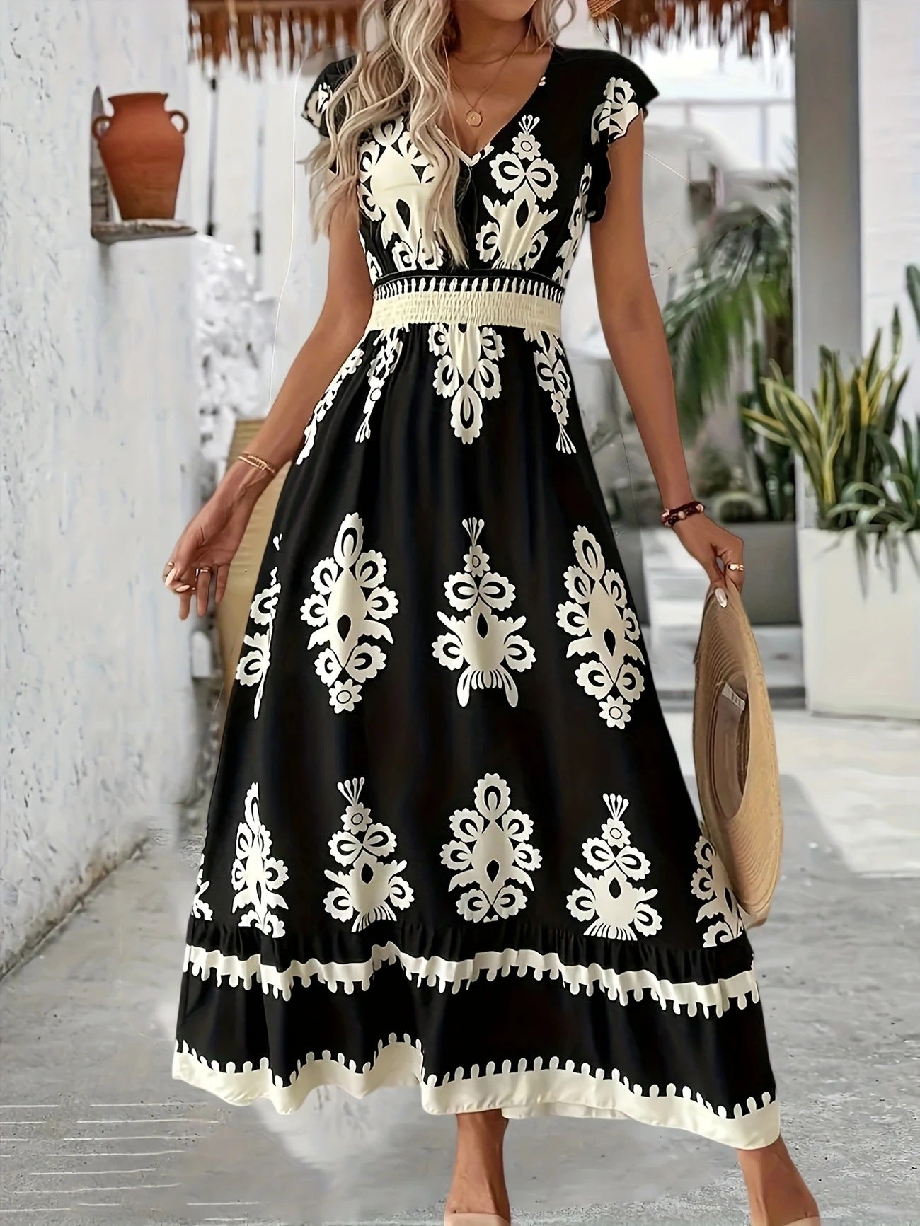 Damen Maxikleid mit elegantem floralen Muster Sovae