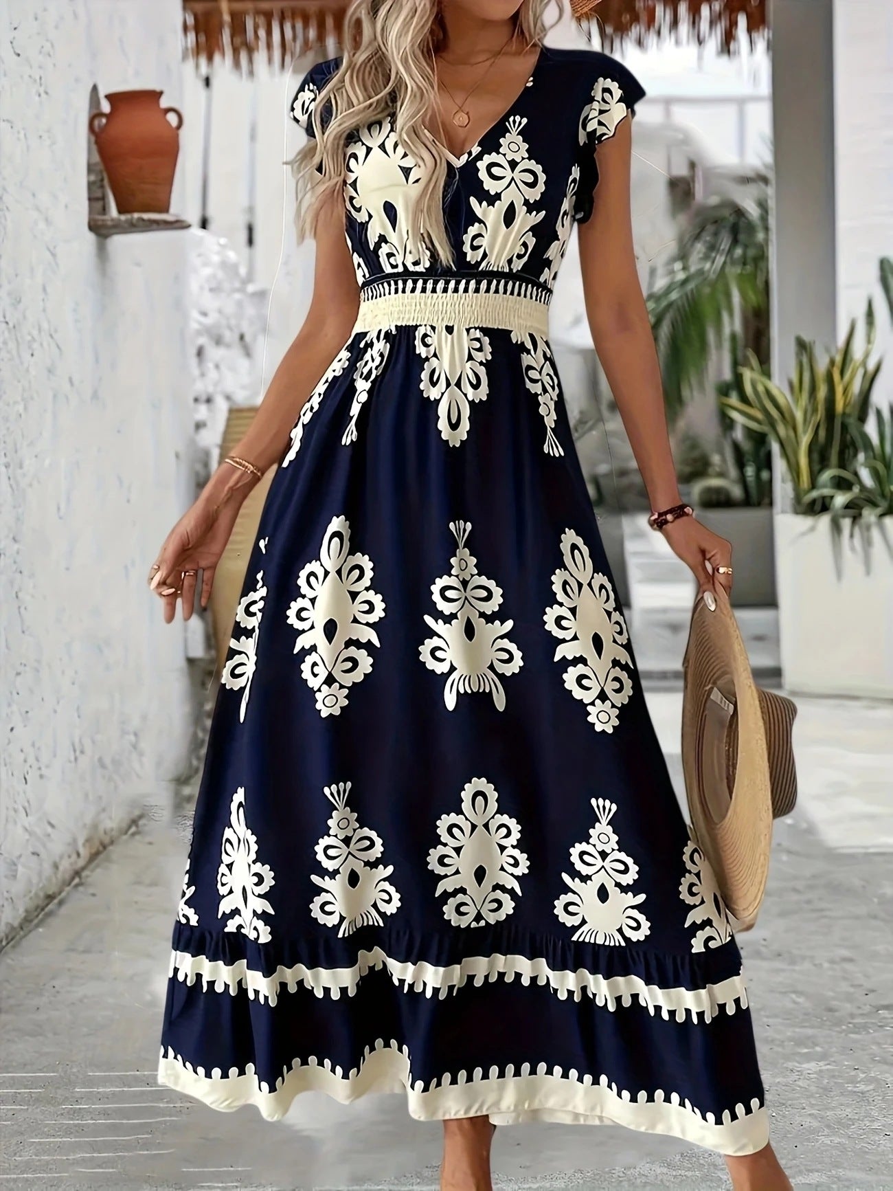 Damen Maxikleid mit elegantem floralen Muster Sovae