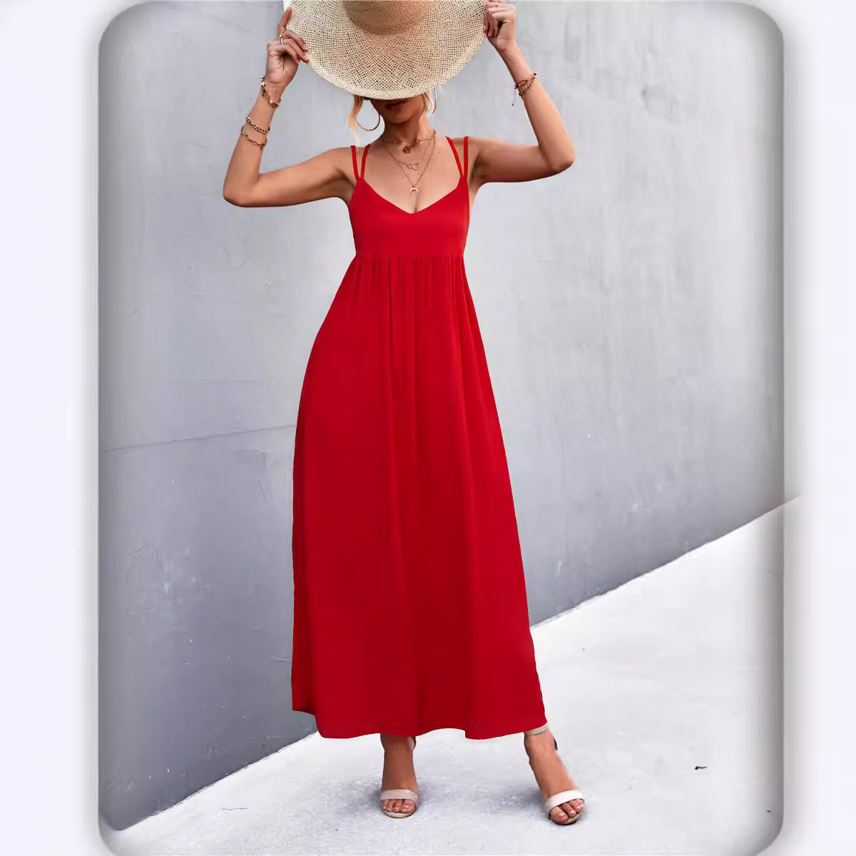 Damen Maxikleid mit feinen Spaghetti-Trägern Sovae