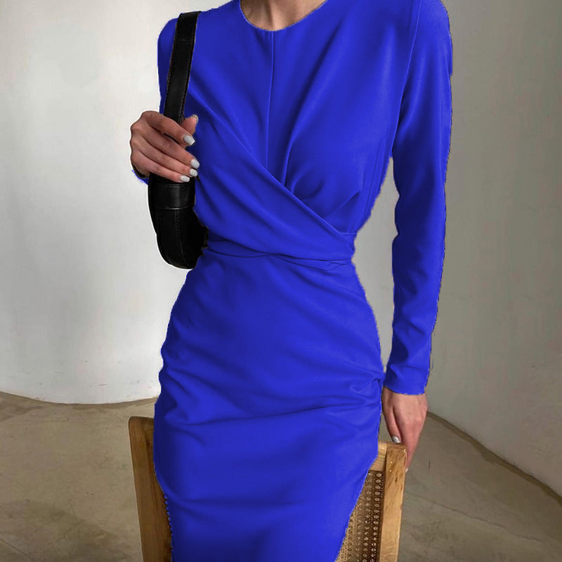Damen Elegantes Wickelkleid mit langem Arm und fließendem Schnitt Sovae