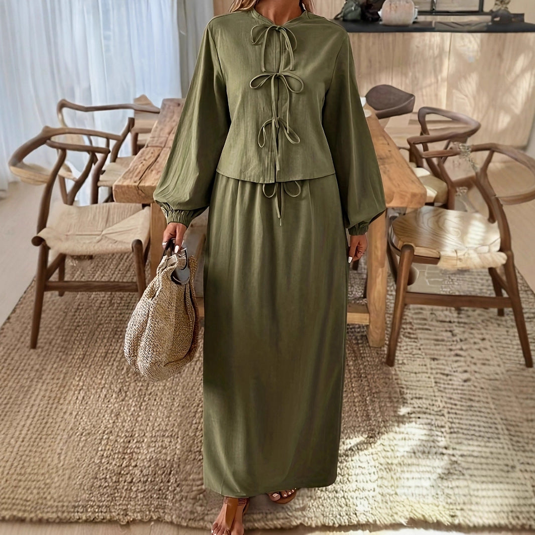 Damen Midi-Kleid mit weitem Schnitt und eleganter Bindung Sovae