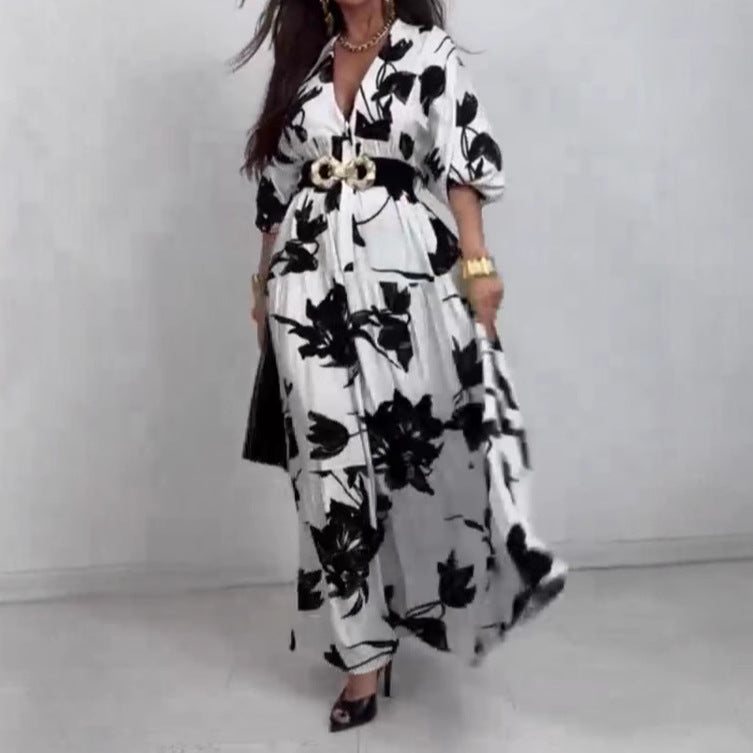 Damen Maxikleid mit floralem Design und Knopfdetails Sovae