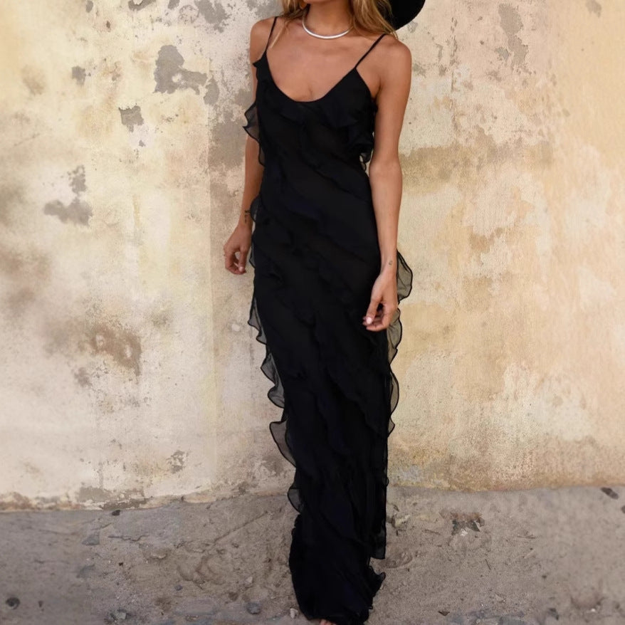 Damen Elegantes Maxikleid mit raffinierten Rüschendetails Sovae