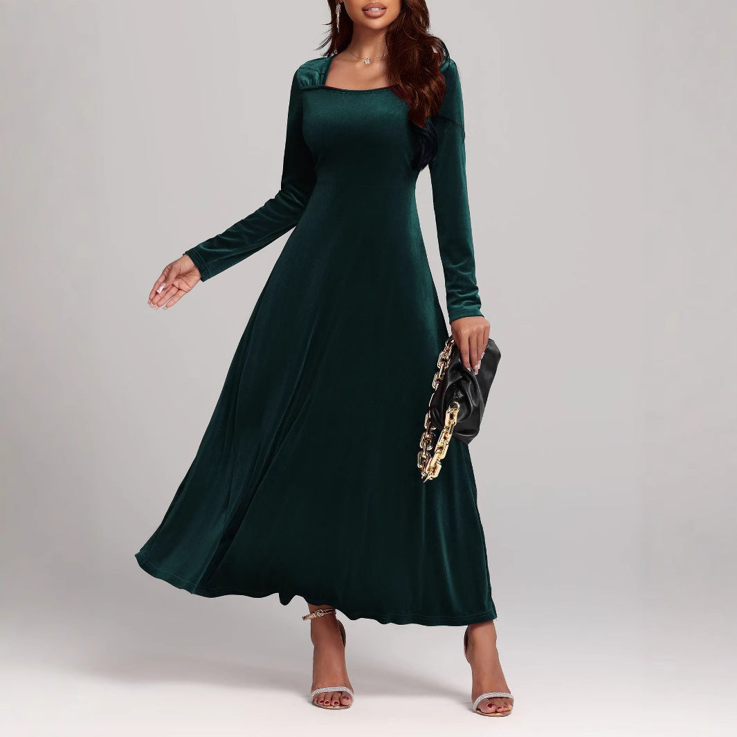 Damen Fließendes Maxikleid mit langen Ärmeln und elegantem Ausschnitt Sovae